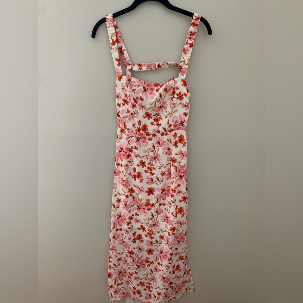 Lulu's Pink and Red Floral Midi Dress